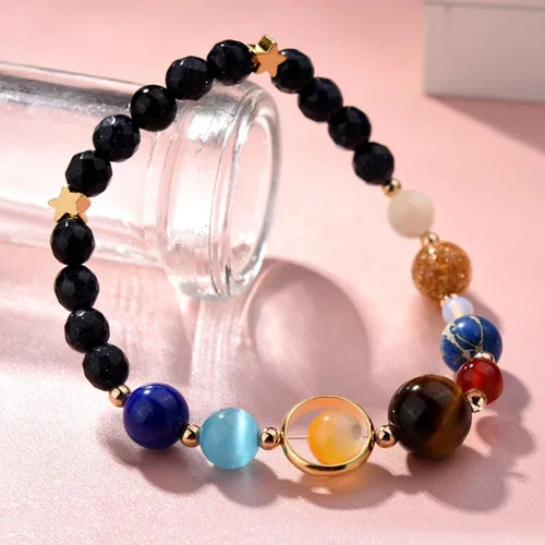 Miniatura 12 de Pulsera de cuentas de piedra para mujer, diseño de galaxia del universo de 8 planetas o 9 planetas en el sistema solar, pulseras de estrella