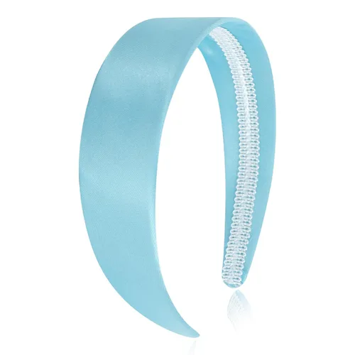 Miniatura 22 de Wecoe Diadema azul bebé de 1.6 pulgadas de ancho, diadema de satén de seda para mujer, antideslizante, a la moda, banda lisa para el cabello