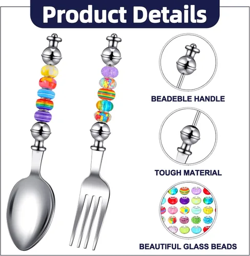 Miniatura 3 de Lasnten Juego de 6 cucharas con cuentas con 50 cuentas surtidas de agujeros grandes, cucharas decorativas de acero inoxidable, artículos