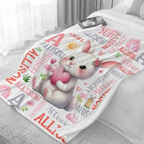 Miniatura 6 de Manta de conejo personalizada para niños y niñas, manta de bebé ultra suave, regalo personalizado, decoración de manta con nombre, 30 x 40 pulgadas