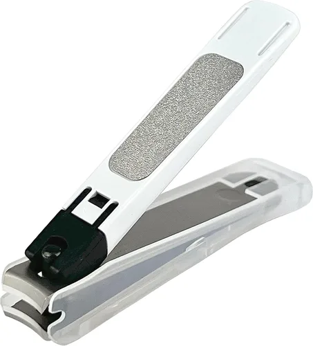 Kai - Cortaúñas tipo 001S KE0121 de acero inoxidable blanco para uñas de los pies, grueso, con lima y atrapasador para adultos, personas mayores,