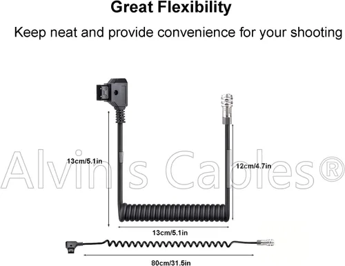 Miniatura 5 de Alvin's Cables Dtap a BMPCC 6K 4K Cable de alimentación en espiral para cámara Blackmagic Pocket Cinema 4K 6K Pro V Mount Batería, Weipu 2 pines