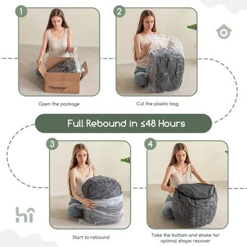 Miniatura 5 de HIGOGOGO Puf otomano relleno redondo moderno relleno de espuma pufs para sala de estar, silla, decorativo, 20 x 15 pulgadas, taburete bohemio Gris