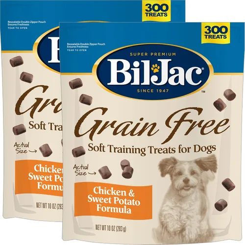Bil-Jac Golosinas suaves sin granos para perros, sabor a pollo y batata, hechas con hígado de pollo real, 10 onzas (paquete de 2)