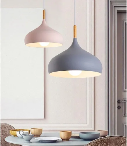 Miniatura 6 de Lámpara colgante de color macarrón para interiores de altura ajustable, lámpara nórdica industrial E27, lámpara de techo para cocina, isla, comedor