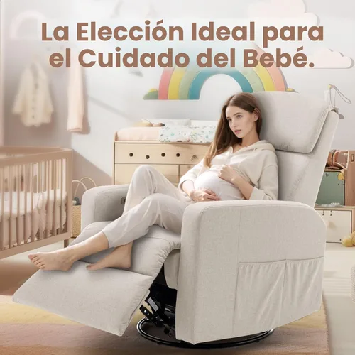Miniatura 9 de Korser Sillas reclinables eléctricas giratorias para adultos, mecedora eléctrica para guardería, silla reclinable con bolsillo lateral clasificado