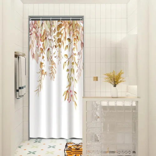 Miniatura 37 de Cortinas de ducha botánicas verdes de 36 x 72 pulgadas, hojas de eucalipto naturales de primavera para minimalismo moderno, decoración de baño, tela