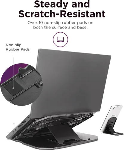 Miniatura 4 de Lenovo Soporte para laptop 2 en 1: ajustable, portátil, plegable, ergonómico, antideslizante, compatible con portátiles de hasta 15 pulgadas