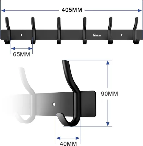 Miniatura 4 de Percha Percha Perchero 6 Ganchos Heavy Duty Ropa Sombrero Holder Aleación Aluminio Negro