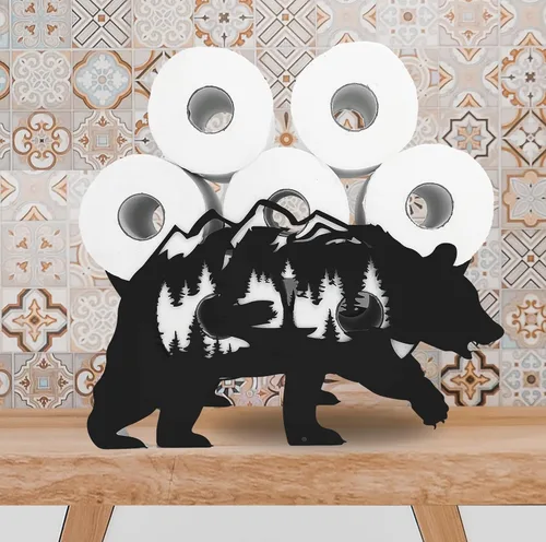 Miniatura 3 de Black Bear - Soporte de papel higiénico de metal, divertido soporte de papel de animales para baños, organizador independiente con capacidad para 8