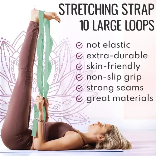 Miniatura 2 de TECEUM Stretching Strap for Yoga & Physical Therapy – 10 Loops – Non-elastic Leg Stretch Straps for Stretching, Exercising, Pilates, Post-injury