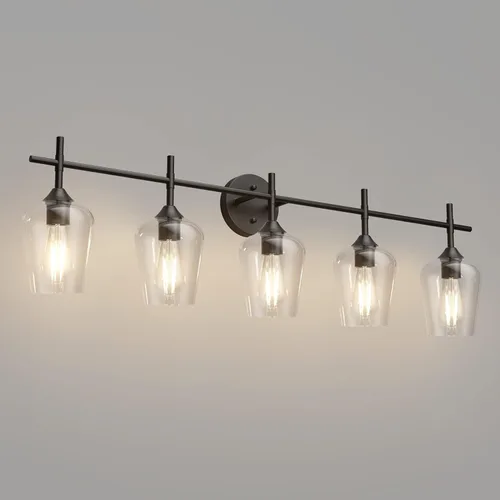 Miniatura 14 de Ralbay Lámparas de baño doradas 2 luces con vidrio transparente, iluminación moderna de montaje en pared, iluminación industrial de granja, luces