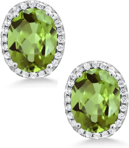 Miniatura 3 de Gem Stone King 3-5 Cttw Gemstone Birthstone Halo Earrings For Women 9X7MM Oval Cut 925 Sterling Silver Fine Jewelry Gifts for Her Mom Women Wife