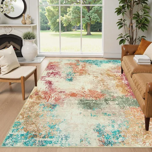 Miniatura 13 de Lahome - Alfombra abstracta de 3 x 5 pies, alfombra lavable azul gris para entrada sin deslizamiento, alfombra moderna de pelo bajo y suave