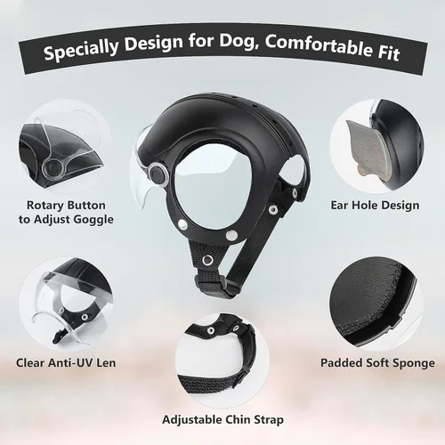 Miniatura 4 de Enjoying Casco para perro con lente transparente y agujeros para las orejas, casco de motocicleta para mascotas, sombreros para perros pequeños a