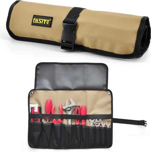 bolsa enrollable de herramientas, bolsa colgante, organizador de múltiples bolsillos, PTN055, color amarillo oscuro