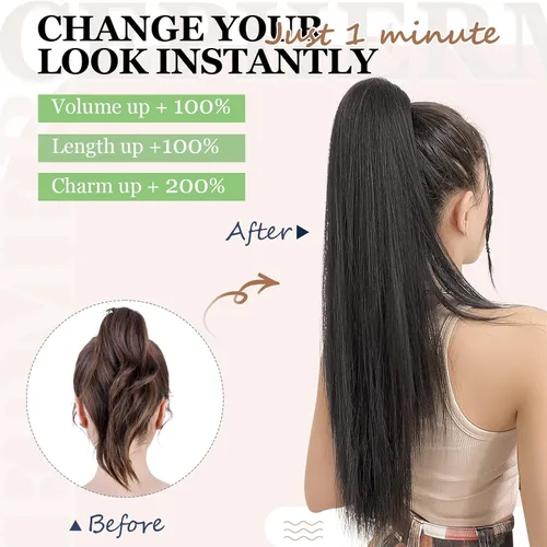 Miniatura 4 de Extensión de cola de caballo de 18 pulgadas, 20 pulgadas, larga, rizada, ondulada, recta, con clip, de aspecto natural, extensión de cabello