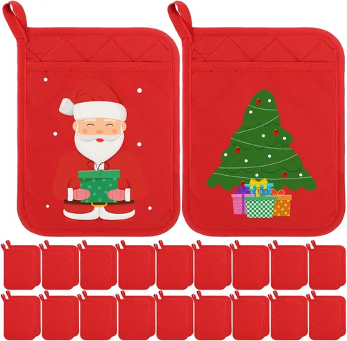 Miniatura 7 de Hoolerry 20 Piezas Agarraderas para Ollas con Bolsillo Sublimación 7x9'' Algodón Agarraderas para Ollas de Horno a Granel con Lazos Colgantes Rojo