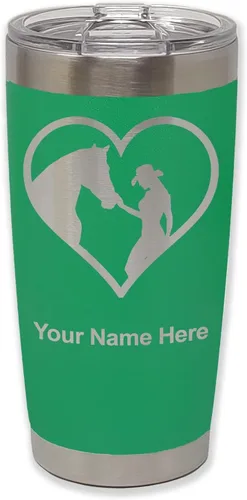 Miniatura 37 de LaserGram Vaso aislado al vacío de 20 onzas, corazón de vaquera de caballo, grabado personalizado incluido (negro)