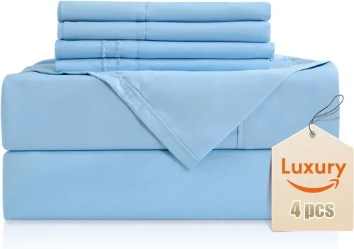 Miniatura 63 de CozySmile Juego de sábanas transpirables y refrescantes, sábanas de lujo de 4 piezas con bolsillo profundo para cama de tamaño matrimonial, se Beige
