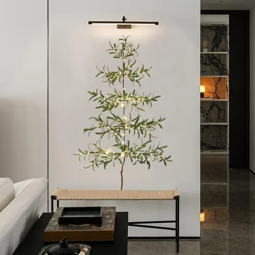 Miniatura 5 de Fudios Árbol de Navidad de pared de olivo con luces, 140 LED, 3.5 pies, guirnalda de ramas verdes preiluminadas con temporizador para ventana