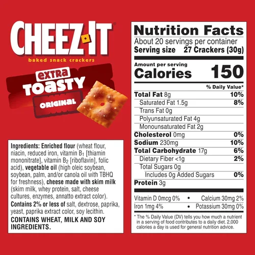 Miniatura 2 de Cheez-It Galletas de queso, galletas horneadas, aperitivos de oficina y niños, extra tostados, caja de 21 onzas (1 caja)