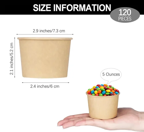 Miniatura 2 de Ruisita Paquete de 120 vasos de papel desechables de 5 onzas, vasos de helado de papel kraft para sopa, tazas de postre para aperitivos, yogur