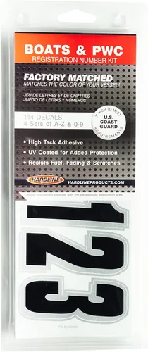 Miniatura 6 de Hardline Products Serie 320 Kit de número de registro de barco y PWC de 3 pulgadas a juego de fábrica, negro/plateado - BLKSI320