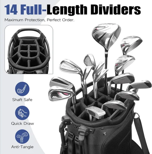 Miniatura 3 de Findway Bolsa de golf de 14 vías [espacio generoso mejorado] Bolsa de golf ligera con soporte, bolsa de golf duradera con doble correa acolchada