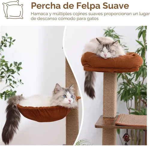 Miniatura 5 de FUKUMARU Árbol para gatos, torre grande y moderna 4 en 1 para gatos con poste rascador de yute y hamaca, condominio de madera para gatos con bolas