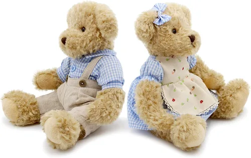 Miniatura 2 de oits cute Paquete de 2 osos de peluche, lindo animal de peluche, regalo para parejas, juguete de peluche suave de 11 pulgadas (ropa a cuadros azules)