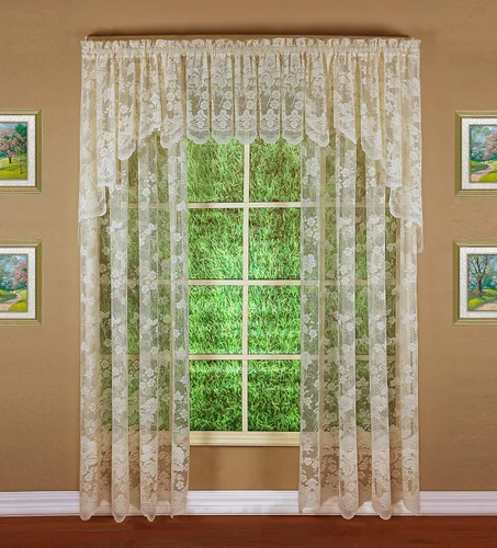 Miniatura 4 de Today's Curtain Cenefa de cortina de encaje floral con diseño de enredadera, 18", Marfil, 60 ancho x 18 largo