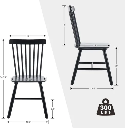 Miniatura 2 de Juego de 4 sillas de comedor Windsor, sillas de cocina de estilo granja con respaldo de vástago, sillas laterales de madera maciza sin brazos