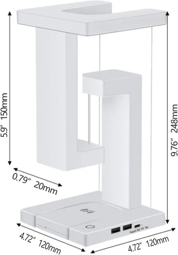 Miniatura 3 de Lámpara LED de escritorio de carga inalámbrica, diseño de suspensión antigravedad, táctil de 3 niveles y brillo ajustable, puerto USB-C, adecuada