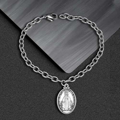 Miniatura 7 de 60 piezas de medalla de Nuestra Señora, centro de mesa de rosario floral, cruz de Jesús, Virgen María, crucifijo de aleación católica para hacer