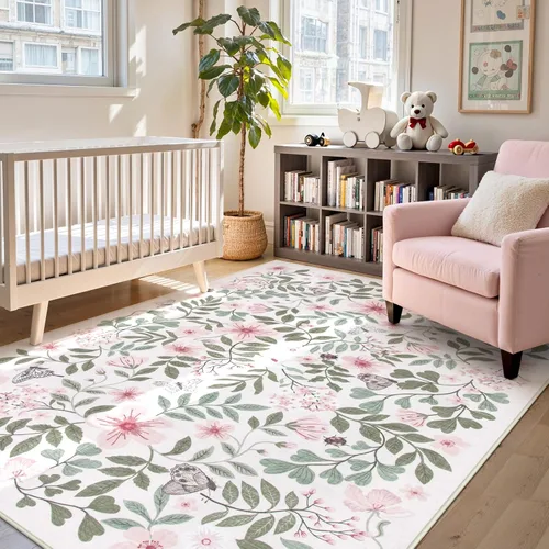 Miniatura 13 de Lahome - Alfombra redonda bóhema de color rosa claro de 4 pies, alfombras pequeñas circulares lavables para dormitorio de niños, alfombra circular