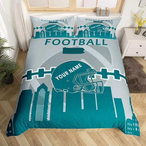 Miniatura 19 de Erosebridal Juego de funda de edredón personalizada para niños y niñas, juego de cama de jugadores de fútbol, funda de edredón de rugby con 1 funda