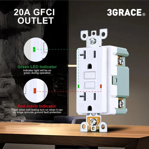 Miniatura 4 de 3GRACE - Toma GFCI de 20 amperios, resistente a manipulaciones, receptáculo resistente a la intemperie para uso en interiores o exteriores