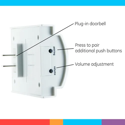 Miniatura 3 de Kit de timbre inalámbrico GE, receptor enchufable, timbre de puerta con 1 botón, timbre de puerta con 2 melodías, 4 niveles de volumen, timbre