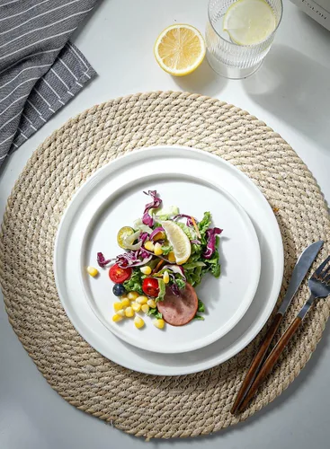 Miniatura 5 de Onniyor Juego de platos llanos de porcelana, platos redondos para ensalada de postre, platos para servir de 10 pulgadas, platos planos resistentes a