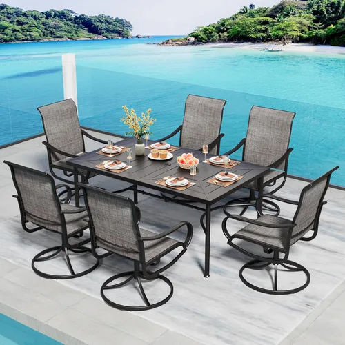 Miniatura 15 de PHI VILLA Juego de comedor de patio de 5 piezas con sillas de comedor giratorias para exteriores (gris) y mesa de comedor de acero de metal de 37 x