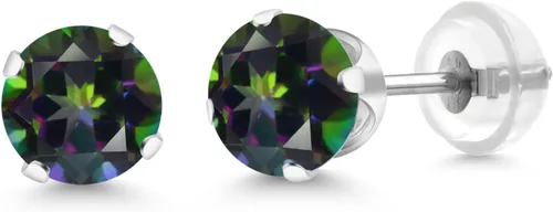 Miniatura 253 de Gem Stone King Aretes solitarios con piedra natal de oro de 14 quilates Redondos de 0.236 in Aretes de oro para mujeres y hombres