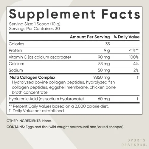 Miniatura 5 de Sports Research® Polvo de proteína de colágeno múltiple - Péptidos de colágeno de fuente alimentaria (Tipo I, II, III, V, X) con ácido hialurónico +