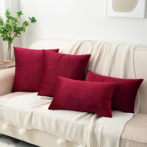 Miniatura 2 de HWY 50 fundas de cojín de terciopelo rojo burdeos 16x16 pulgadas, paquete de 2, fundas de cojín decorativas, suaves, sólidas y lujosas para sofá