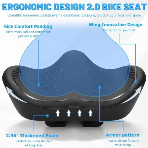 Miniatura 4 de CDYWD Noseless Oversized Bike Seat for Men Women Comfort, Extra Wide Padded Bicycle Seat Cushion, Large Comfortable Bike Saddle for Peloton
