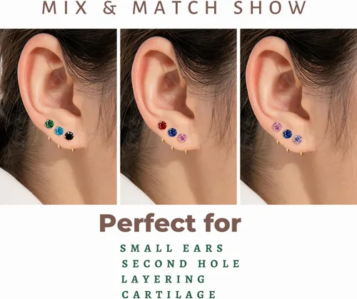 Miniatura 7 de Aretes pequeños de plata de ley 925 para mujer