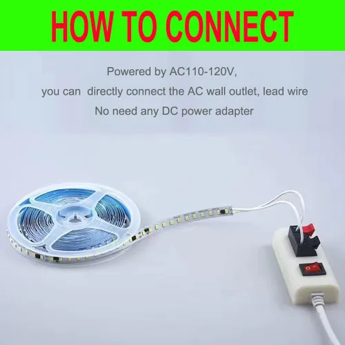 Miniatura 9 de SUYOOULIN Tira de luces LED, AC110V/120V 16.4ft/5m 15000LM SMD 2835 600 LEDs Tiras de luz impermeable IP44 Cinta LED. 2 veces brillo que las tiras