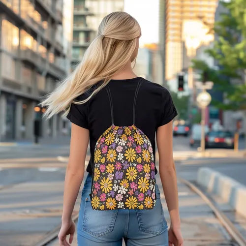 Miniatura 6 de jejeloiu Groovy Flower Gym String Bag 13"x15.7" Retro Floral Boho Drawstring Backpack for Decor 70S Hippie Flowers Bohemian Drawstring Bags Garden