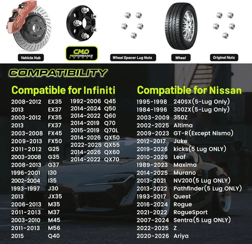 Miniatura 2 de Customadeonly Espaciadores de rueda de 5x114.3 para 370Z 350Z 240SX 300ZX GTR Murano Maxima Sentra (2 piezas de 1.181 in de grosor negro) espaciador