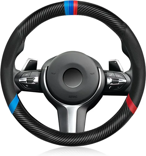 Funda para volante de fibra de carbono, antideslizante y absorbente de sudor, fundas para volante de 15" para X5 X3, para hombres y mujeres, negra